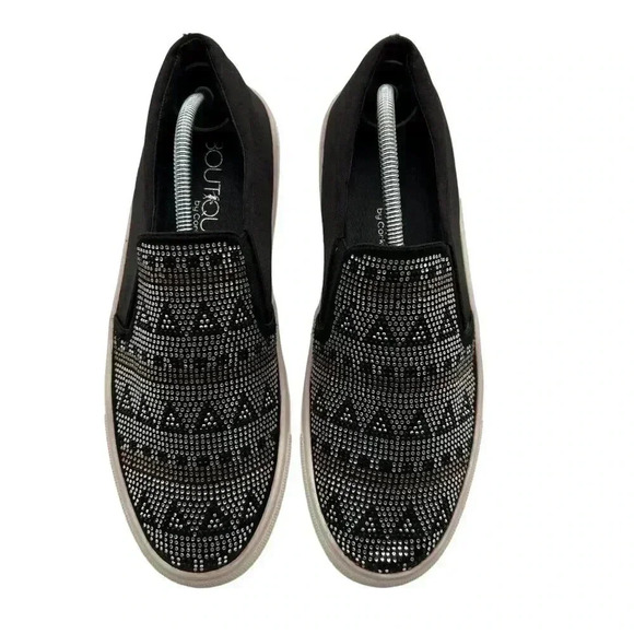 Whirl Slip On Canvas Women 10 Geometric black gold silver geometric rhinestones - Picture 2 of 8